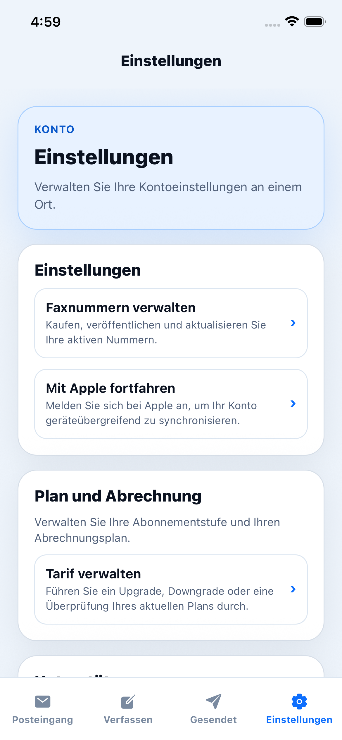 Screenshot der Einstellungen