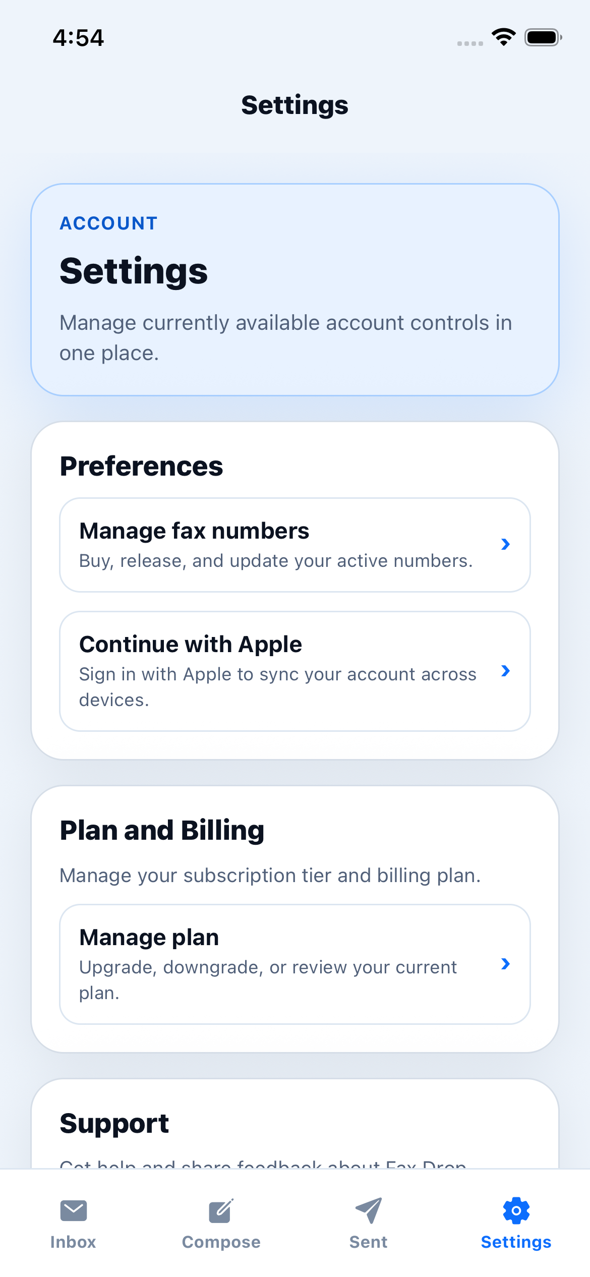 Settings screenshot