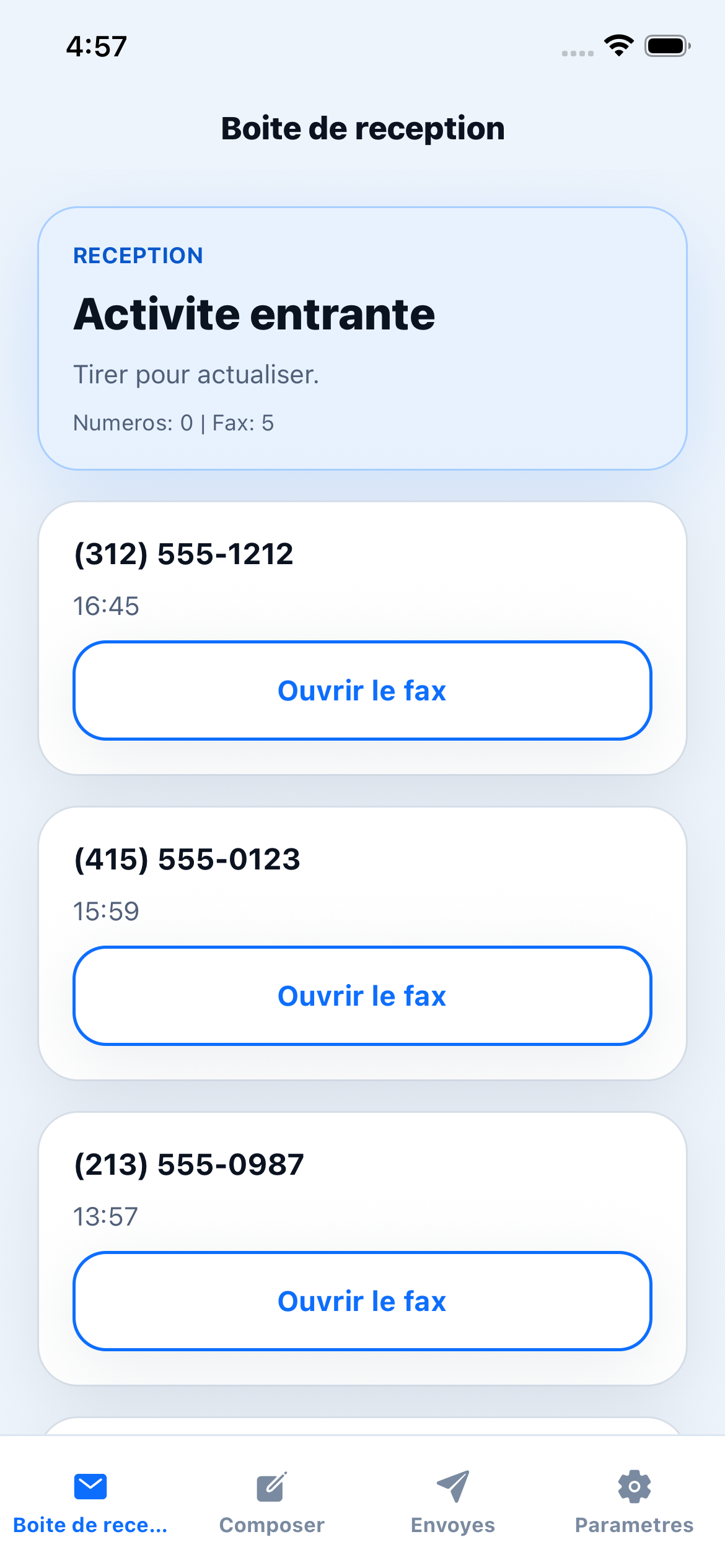 Fax Drop inbox screen